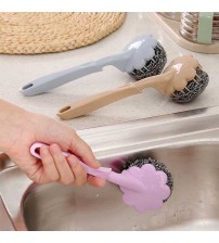 Pack of 2 Stainless Steel Scrubber With Plastic Handle Brush